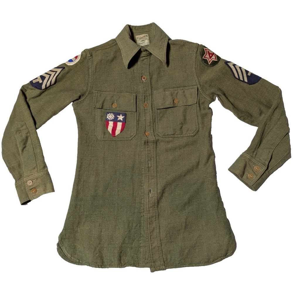 VTG WWII USAAF US‎ Army Air Force China Burma India Patch M1937 Wool Shirt